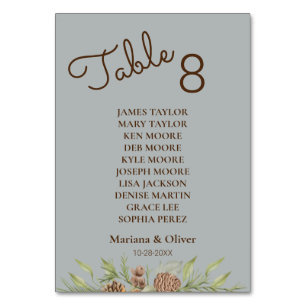 Winter Pine Grey Table Number Card with Names