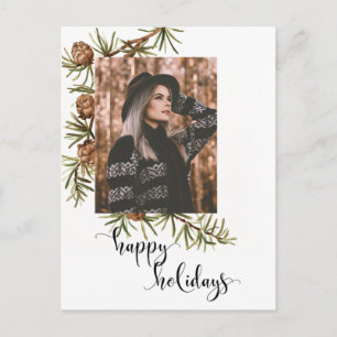 Winter Pine Happy Holidays Calligraphy Photo Postcard