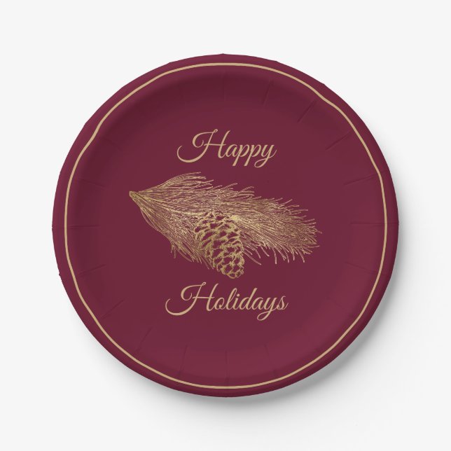Winter Pine Holiday Party Paper Plate (Front)