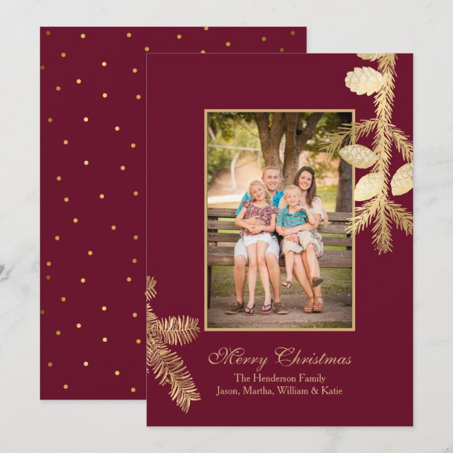 Winter Pine Holiday Photo Greeting Card (Front/Back)