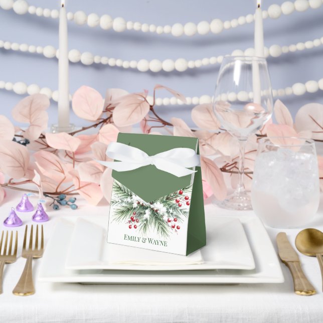 Winter Pine & Red Berry Wedding Favor Box (Wedding)