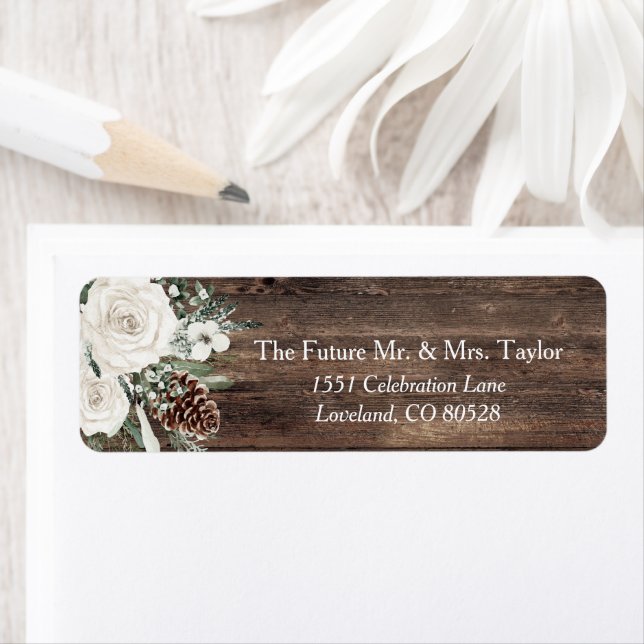 Winter Pine Rustique Mariage Adresse de retour (En situation)