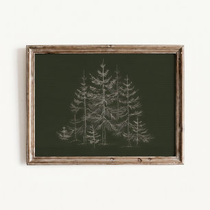 Winter Pine Sketch Poster - Chalk Line Wall Art