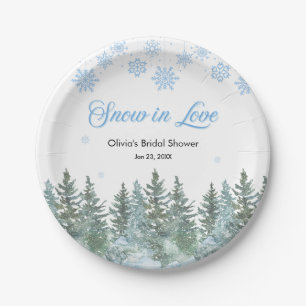 Winter Pine Snow in Love Snowflakes Bridal Shower Paper Plate