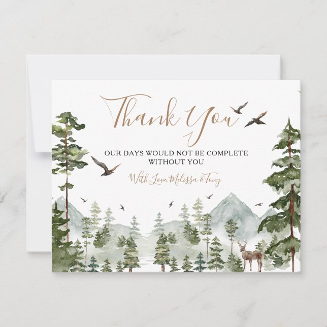 Winter Pine Tree Adventure Awaits Couple Thank You Card (Front)