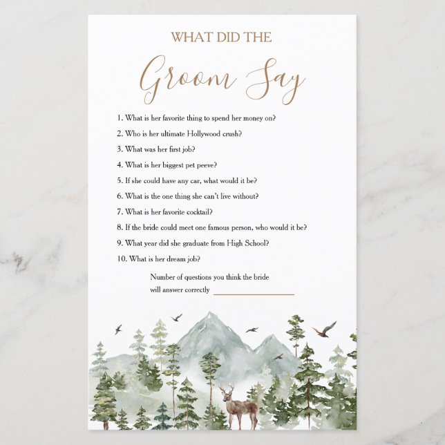 Winter Pine Tree Adventure Awaits What Groom Says (Front)