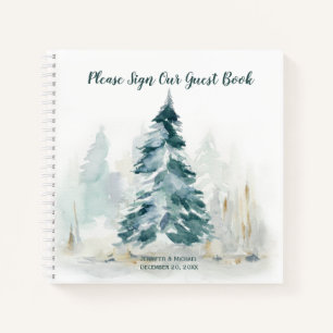Winter Pine Tree Buffalo Plaid Wedding Guest Book