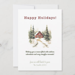 Winter Pine Tree Cabin Adventure Christmas Holiday Card