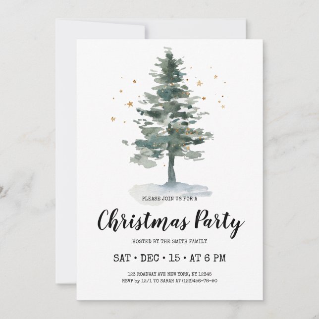 Winter Pine Tree Christmas Party Invitation (Front)