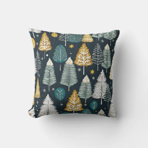 Winter Pine Tree design Christmas snow Throw Pillow