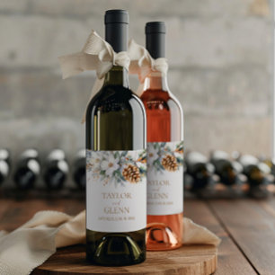 Winter Pine Tree Flower Floral Garden Wedding Wine Label