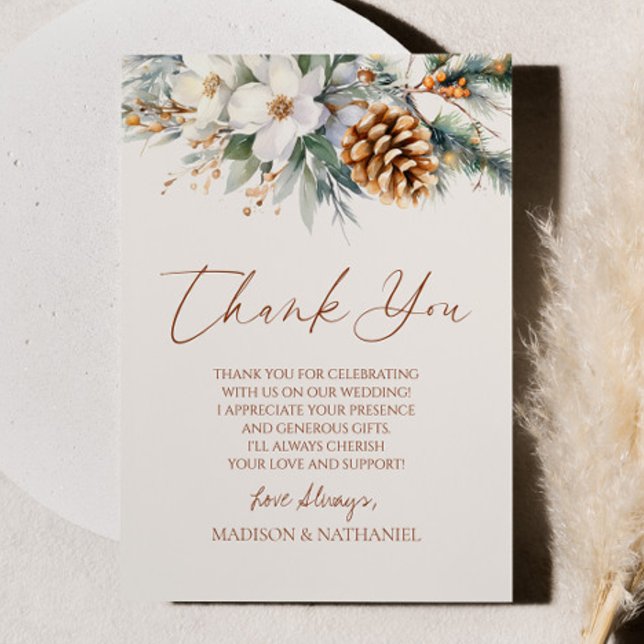 Winter Pine Tree Flowers Floral Thank You Card (Creator Uploaded)