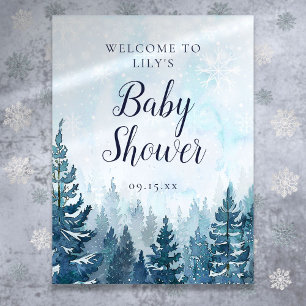 Winter Pine Tree Forest Baby Shower Welcome Poster