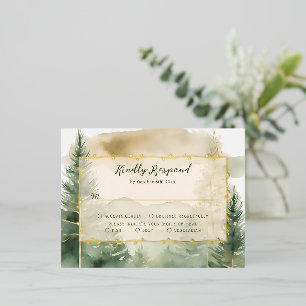 Winter Pine Tree Forest Monogram Wedding RSVP Card