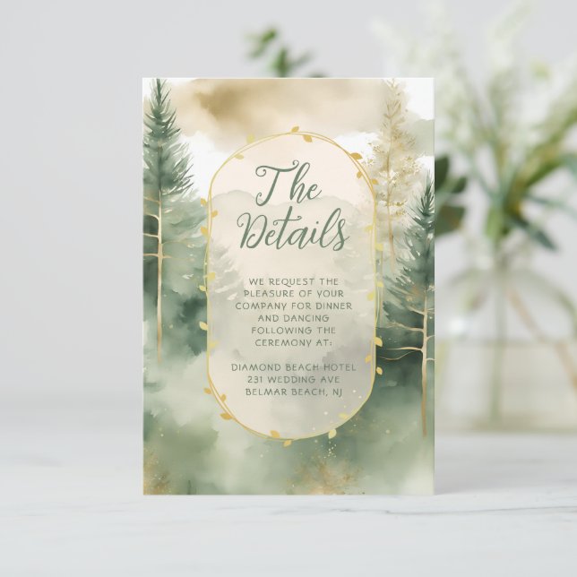 Winter Pine Tree Forest Rustic Wedding Details  Enclosure Card (Standing Front)