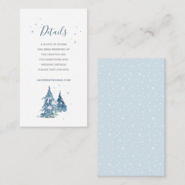 Winter Pine Tree Forest Watercolor Wedding Enclosure Card (Front/Back)