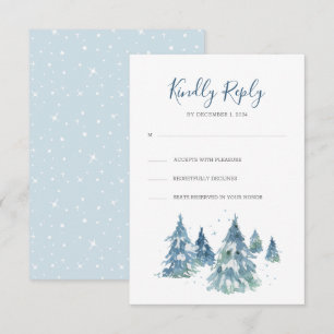 Winter Pine Tree Forest Watercolor Wedding RSVP Card