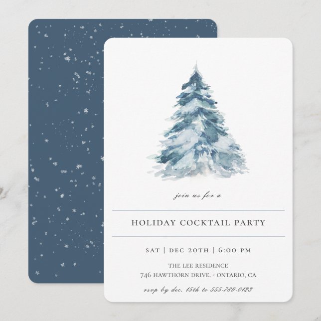 Winter Pine Tree Holiday Party Invitation (Front/Back)