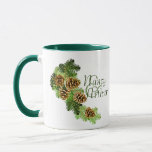 Winter Pine Tree & Pine Cones Wedding Mug