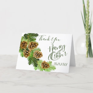 Winter Pine Tree & Pine Cones Wedding Thank You Card