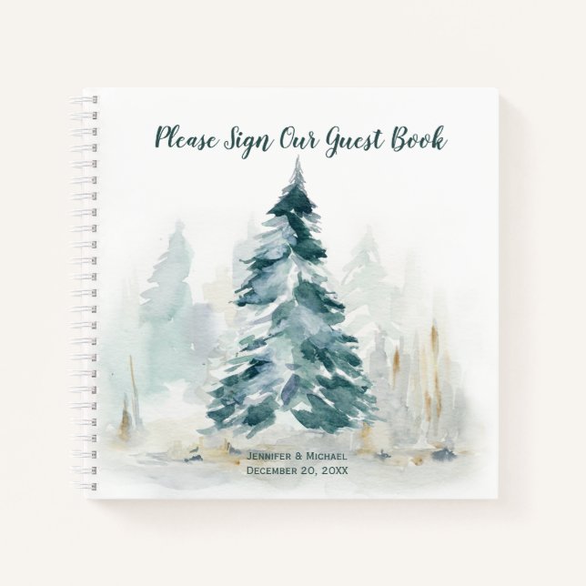 Winter Pine Tree Pine Green Back Guest Book (Front)