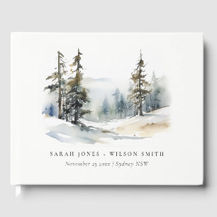 Winter Pine Tree Snow Landscape Watercolor Wedding Guest Book