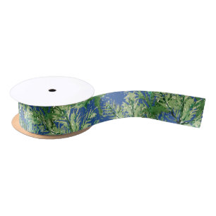 Winter Pine Tree Watercolor Hand-painted Satin Ribbon