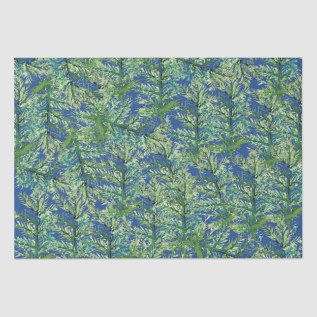 Winter Pine Tree Watercolor Hand-painted Tissue Paper (Front)