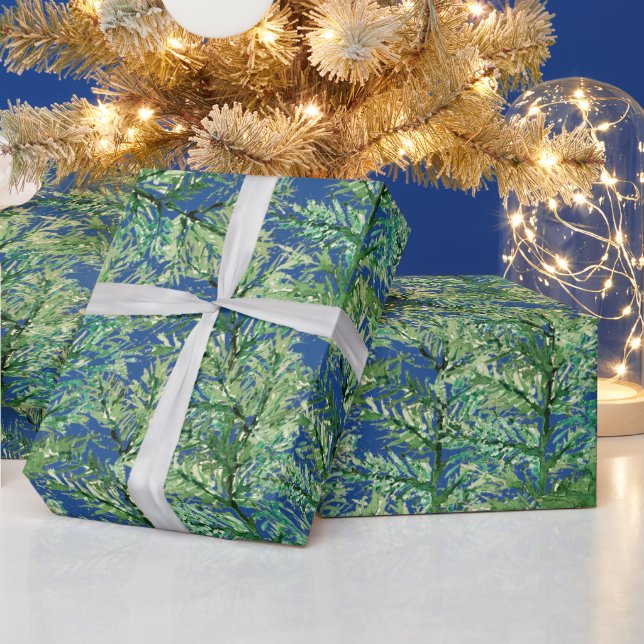 Winter Pine Tree Watercolor Hand-painted Wrapping Paper (Holidays)