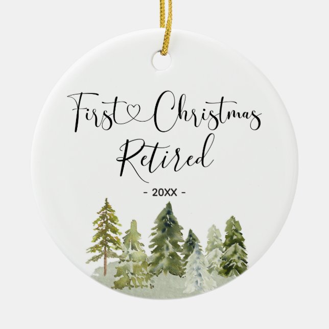 Winter pine tree Woodland Retired First Christmas Ceramic Ornament (Front)
