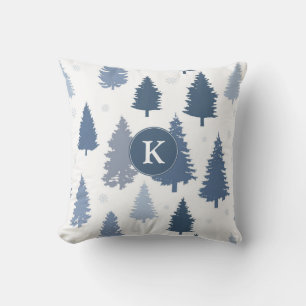 Winter Pine Trees and Snowflakes Christmas Pattern Throw Pillow