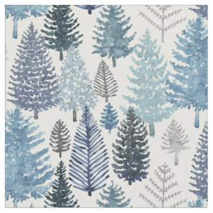 Winter Pine Trees Blue Grey Fabric