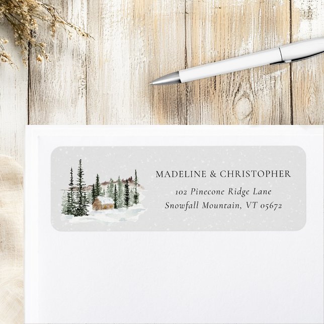 Winter Pine Trees Cabin Wedding Return Address (Creator Uploaded)