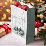 Winter Pine Trees Christmas Personalized  Small Gift Bag<br><div class="desc">This design features an elegant Christmas gift bag,  with rustic pine trees,  with calligraphy script,  minimalist typography,  and a winter forest scene,  perfect for holiday season wrapping,  with a woodland,  green foliage,  watercolor,  simple minimal theme.</div>