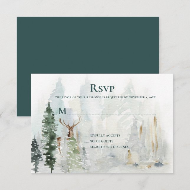 Winter Pine Trees Deer Antlers Snow RSVP (Front/Back)