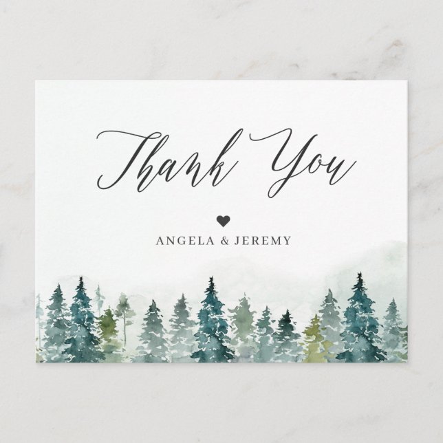 Winter Pine Trees Forest Thank You Postcard (Front)