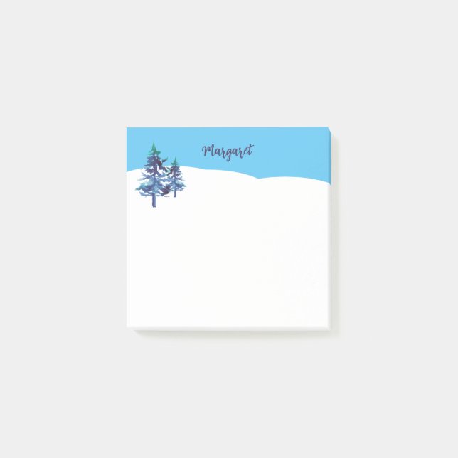 Winter Pine Trees Hand-Illustrated Watercolor Post-it Notes (Front)