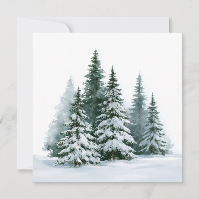 Winter Pine Trees Holiday Card (Front)