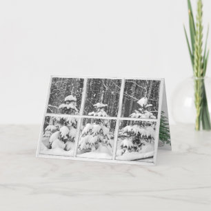 winter pine trees in window card