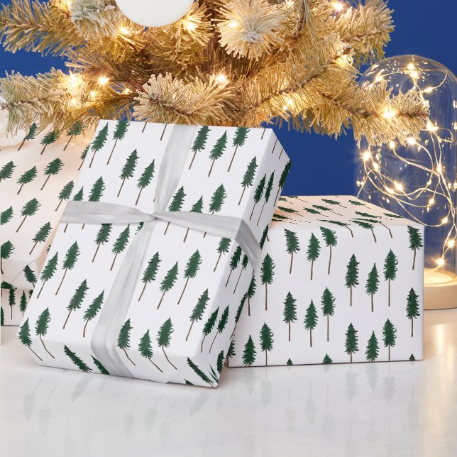 Winter Pine Trees Minimalist Retro Forest Pattern  Wrapping Paper (Holidays)