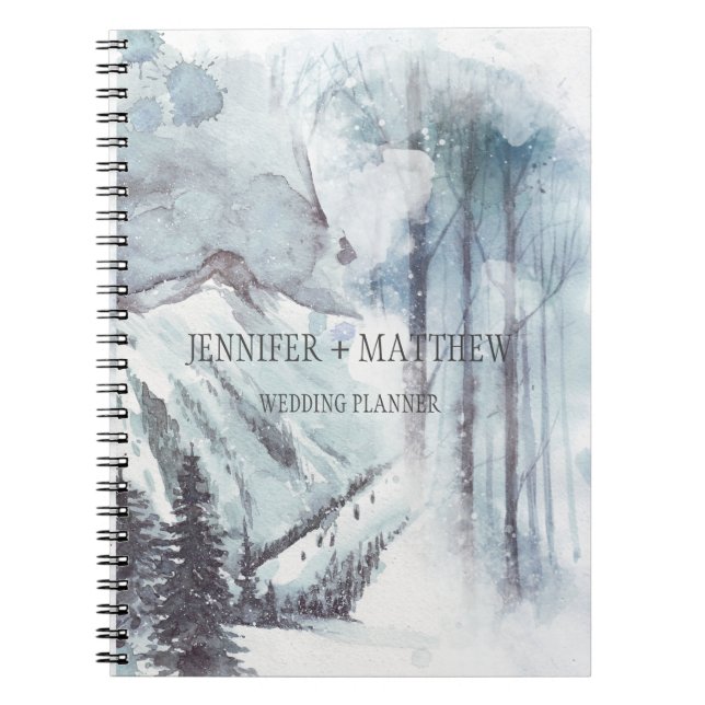 Winter Pine Trees Snow Mountains Wedding Planner Notebook (Front)