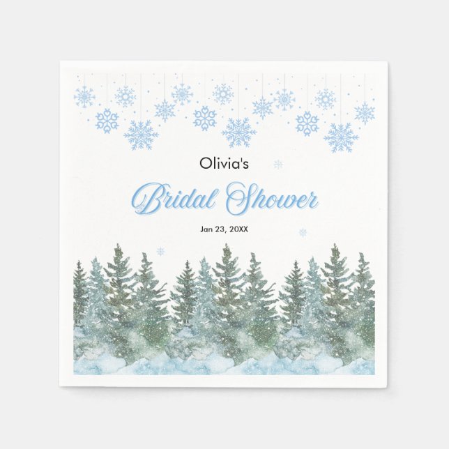 Winter Pine Trees Snowflakes Bridal Shower  Napkin (Front)