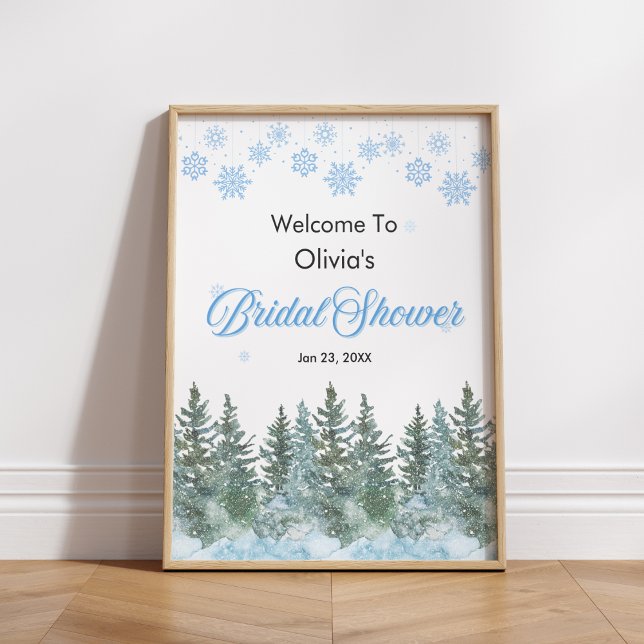 Winter Pine Trees Snowflakes Bridal Shower Welcome Poster (Winter Pine Trees Snowflakes Bridal Shower Welcome Sign )