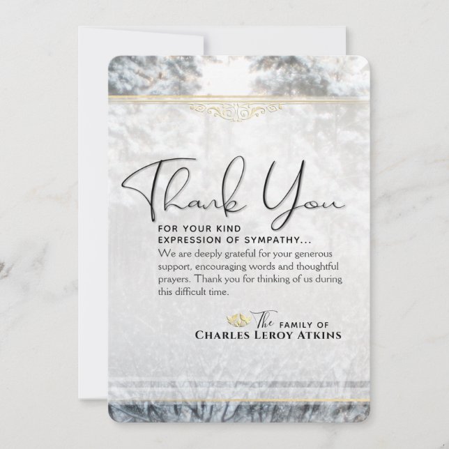 Winter Pine Trees Sympathy Thank You Card (Front)