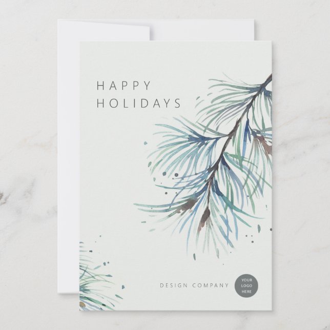 Winter Pine Watercolor Business Holiday Cards (Front)