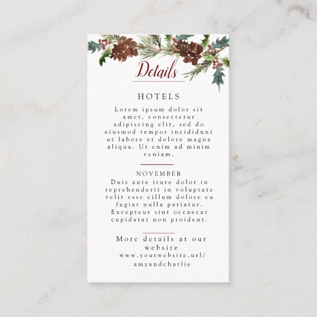 Winter Pine Wedding Details Enclosure Card (Front)