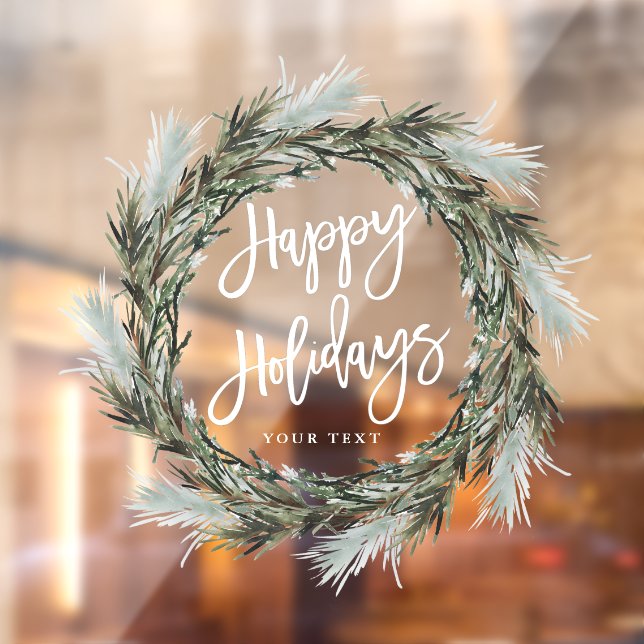 Winter Pine Wreath Happy Holidays Window Cling (Sheet 2)