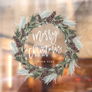 Winter Pine Wreath Merry Christmas Holiday Window Cling