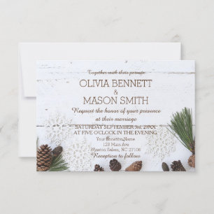 Winter Pinecone and Snowflakes Wedding Card