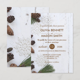 Winter Pinecone and Snowflakes Wedding Card